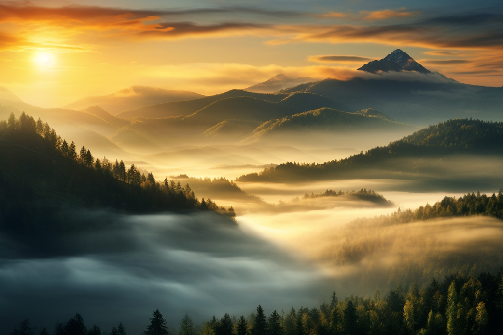 Sunset Cloudy Forest Landscape (---, ---, ---)