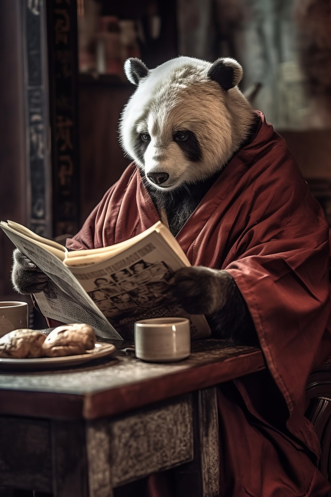 Panda Reading Newspaper (---, ---, ---)