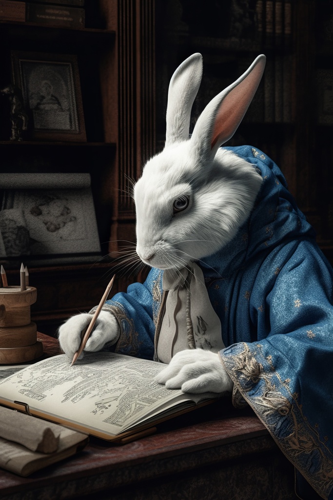 White Bunny in Library (---, ---, ---)