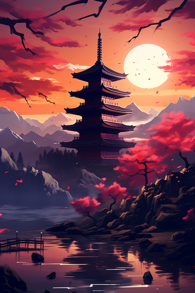 Sunset Temple Painting