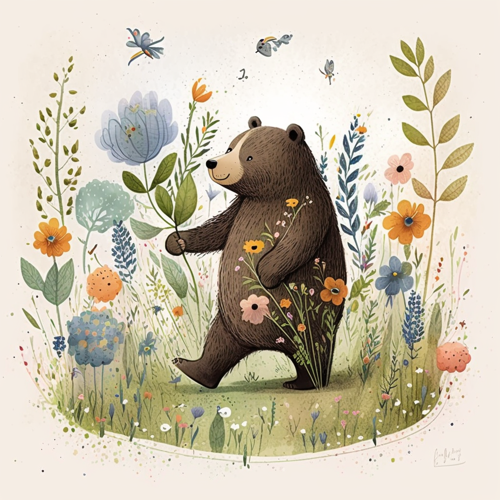 Bear Blue Flowers