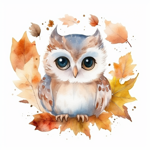 Hibou et Feuilles d'Automne