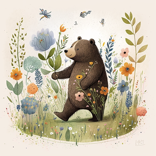 Bear Blue Flowers