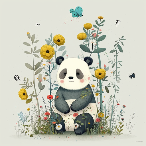 Panda and Yellow Flowers