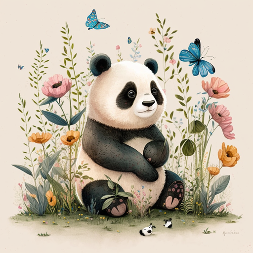 Panda and Pink Flowers