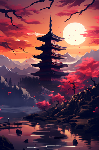 Sunset Temple Painting