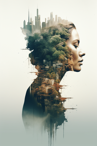 Woman Body Forest and City