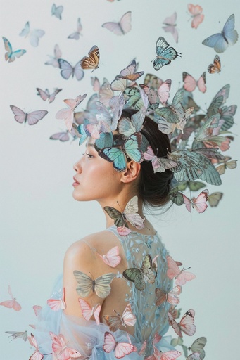 Asian Pink and Turquoise Butterflies