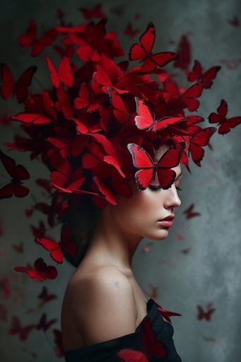Woman Red Butterflies