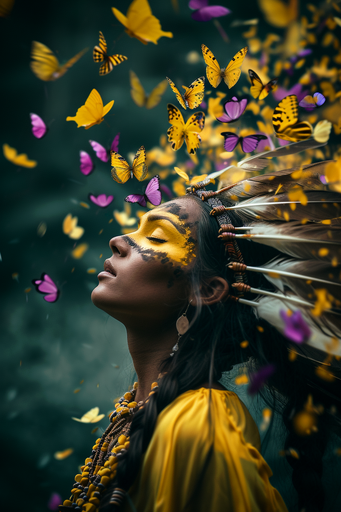 Native American Yellow and Violet Butterflies