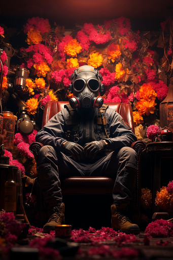 Gas Mask and Flowers