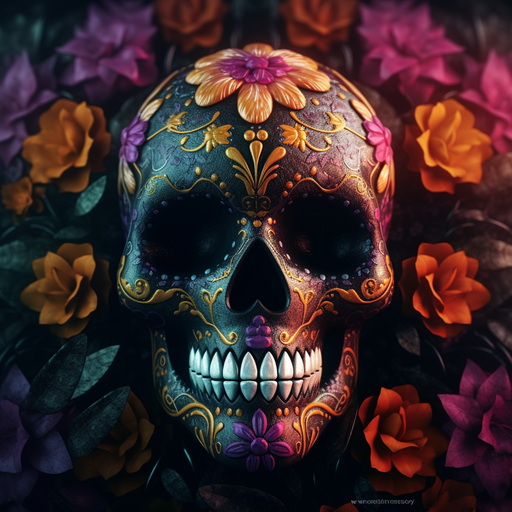 Skull Floral Yellow Pink Style